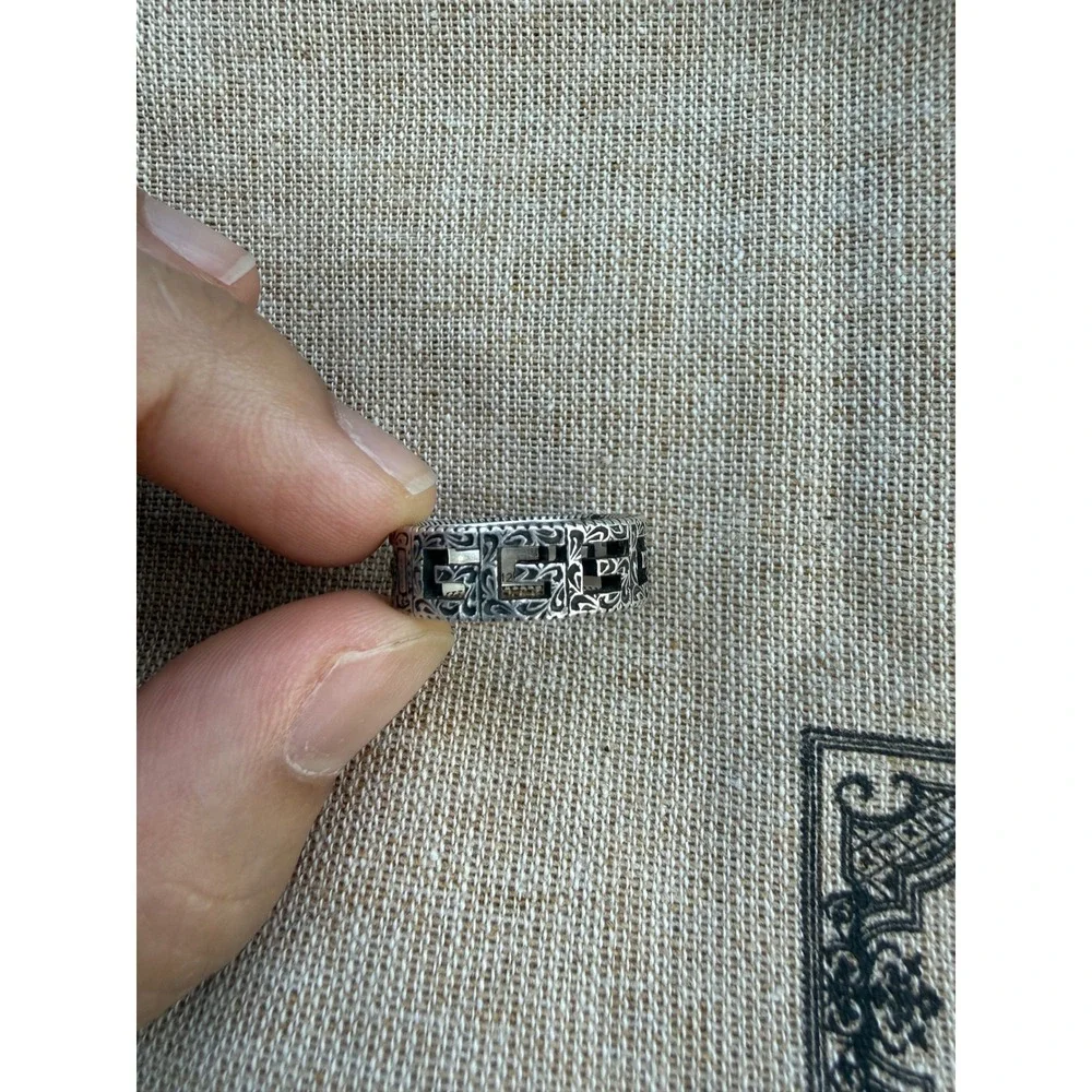 Gucci Square G Arabesque Engraved Sterling Silver Ring Size 12 Aged Finish